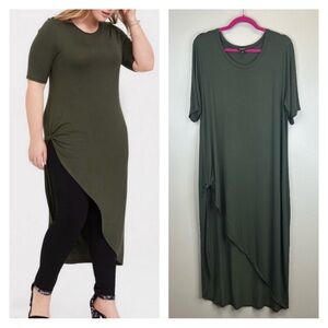 Torrid 2X plus size Asymmetrical Olive Green Dress Athleisure Casual Comfy EUC